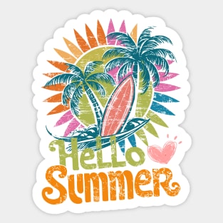 Hawaii Beach Vacation Palm Retro Sunset with Surfing Wave Sticker